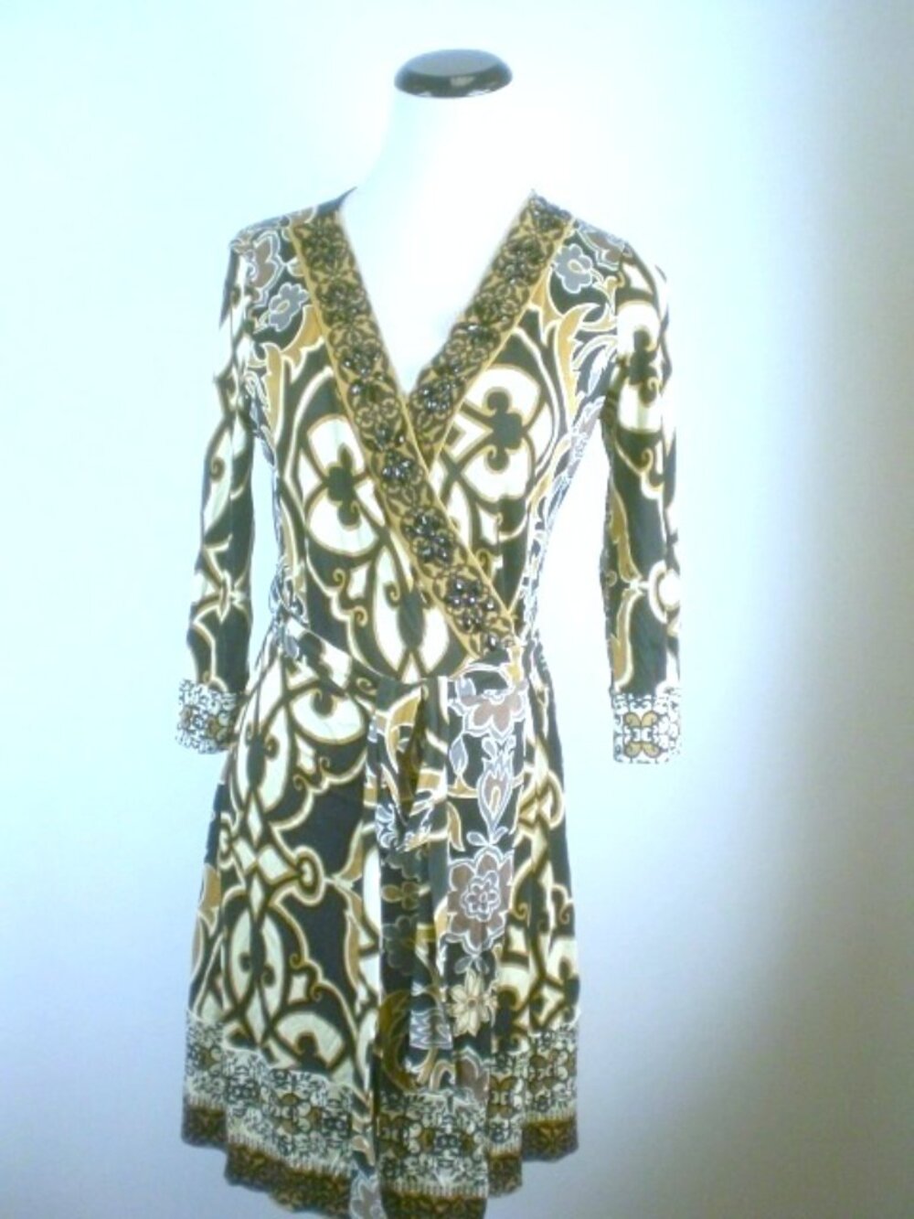 HALE BOB silk beaded WRAP long sleeve DRESS SILK S